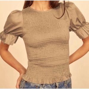 Reformation Smocked Puff Sleeve Top